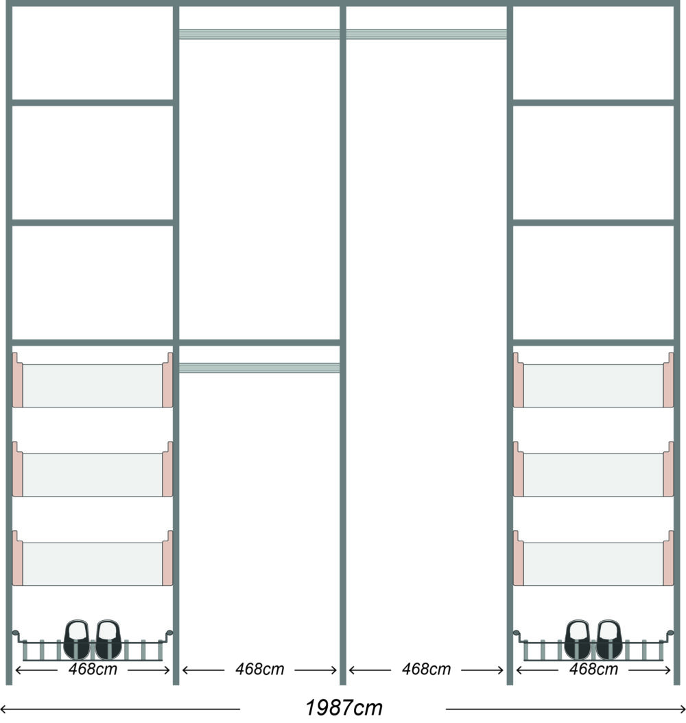 Garderobe løsning med inventar - TotalBredde 200 cm (U. Skydedøre) - Billede 2