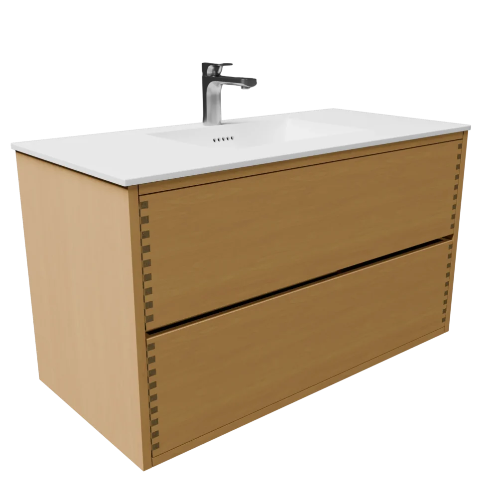 100 cm naturolieret fingertappet badmøbel med Solid Surface bordplade