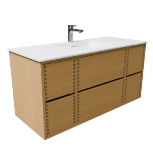 120 cm Naturolieret badmøbel med 6 skuffer og Solid Surface bordplade