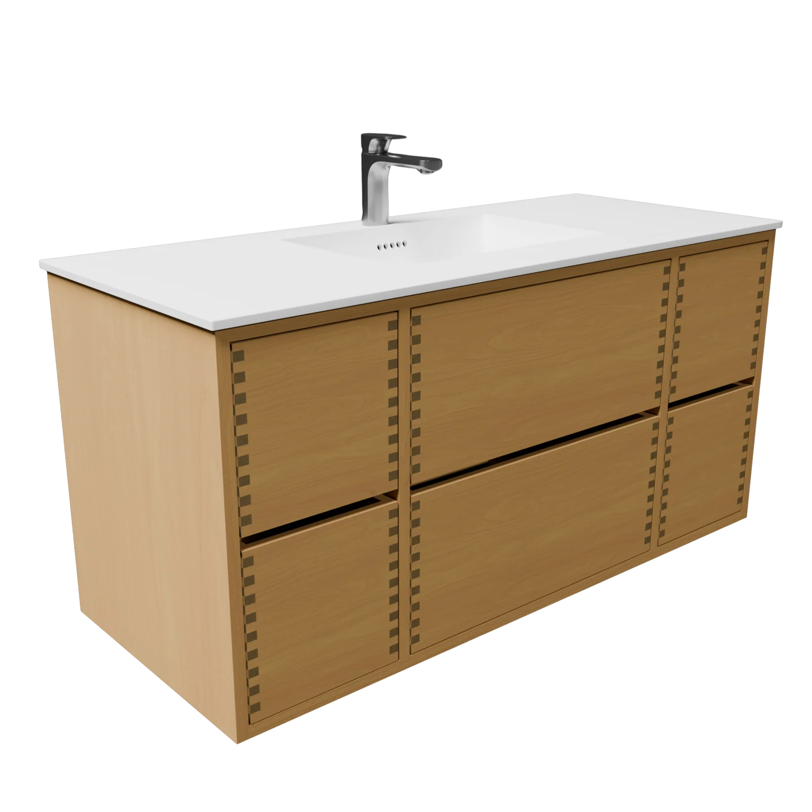 120 cm Naturolieret badmøbel med 6 skuffer og Solid Surface bordplade