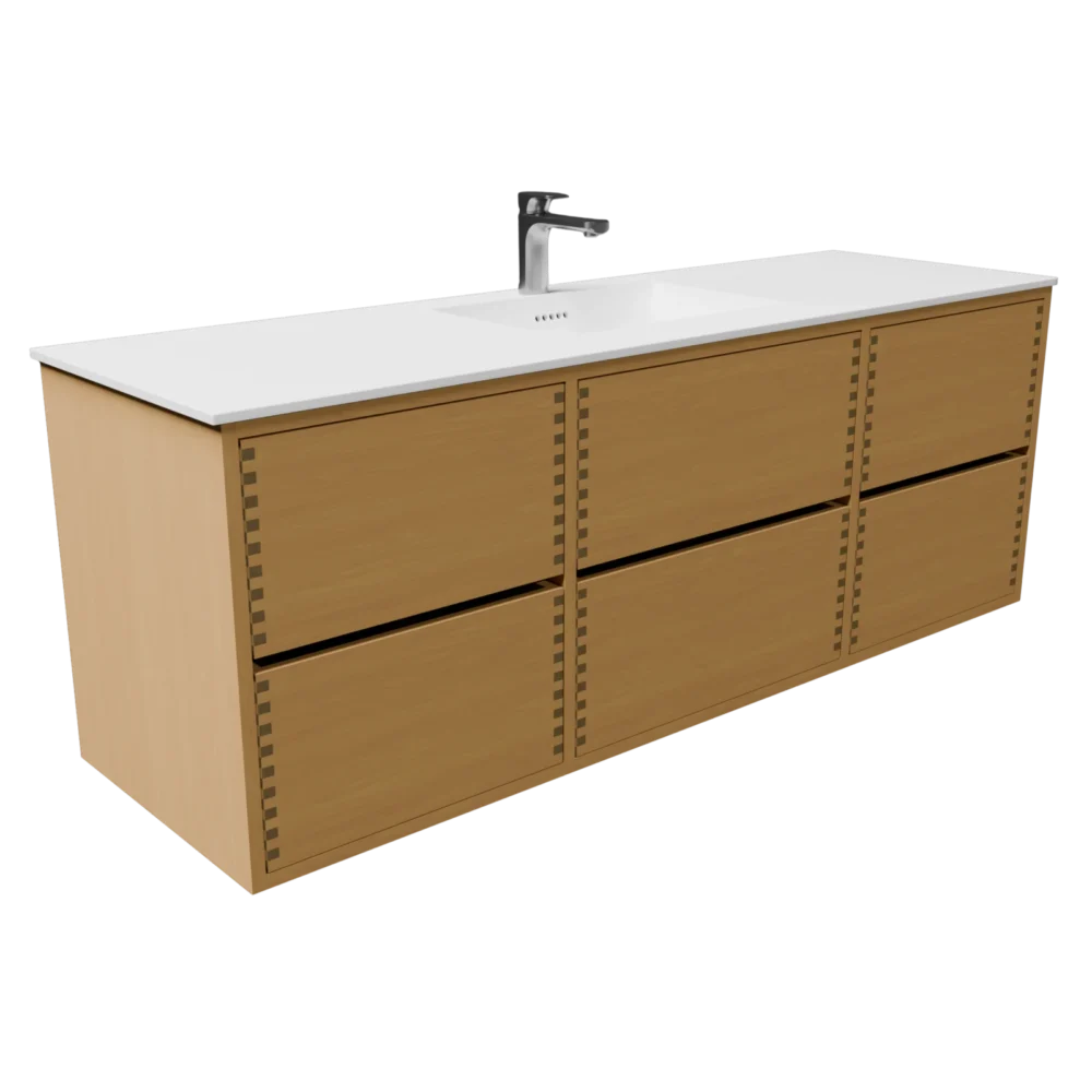 160 cm Naturolieret badmøbel med 6 skuffer og Solid Surface bordplade