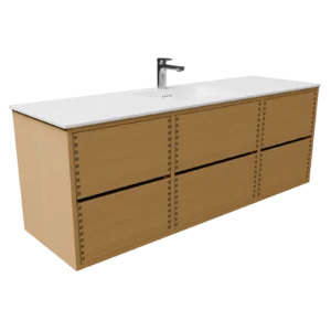 160 cm Naturolieret badmøbel med 6 skuffer og Solid Surface bordplade