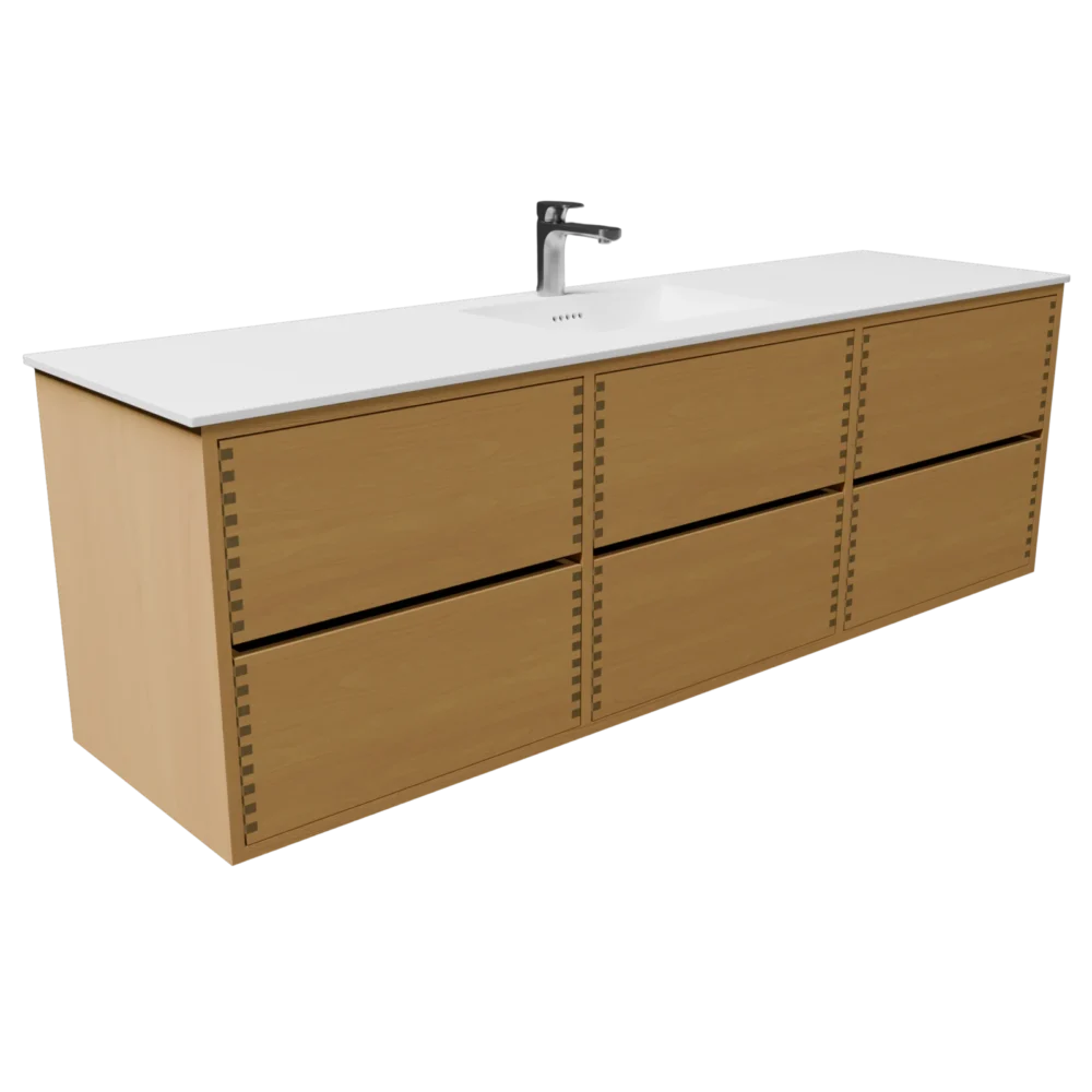180 cm Naturolieret badmøbel med 6 skuffer og Solid Surface bordplade