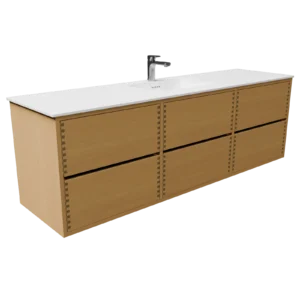 180 cm Naturolieret badmøbel med 6 skuffer og Solid Surface bordplade