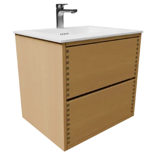 60 cm naturolieret fingertappet badmøbel med 2 skuffer og Solid Surface bordplade