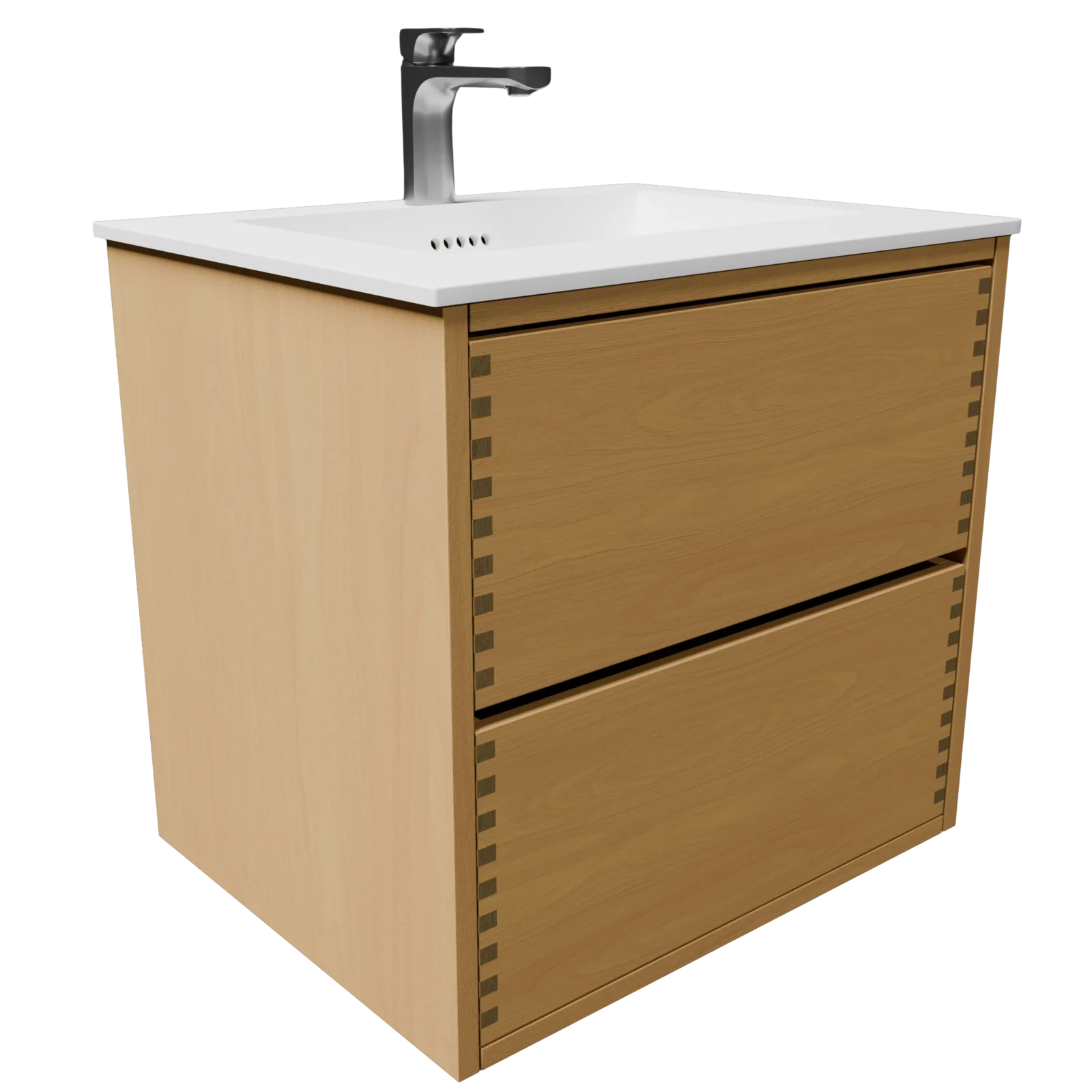60 cm naturolieret fingertappet badmøbel med 2 skuffer og Solid Surface bordplade