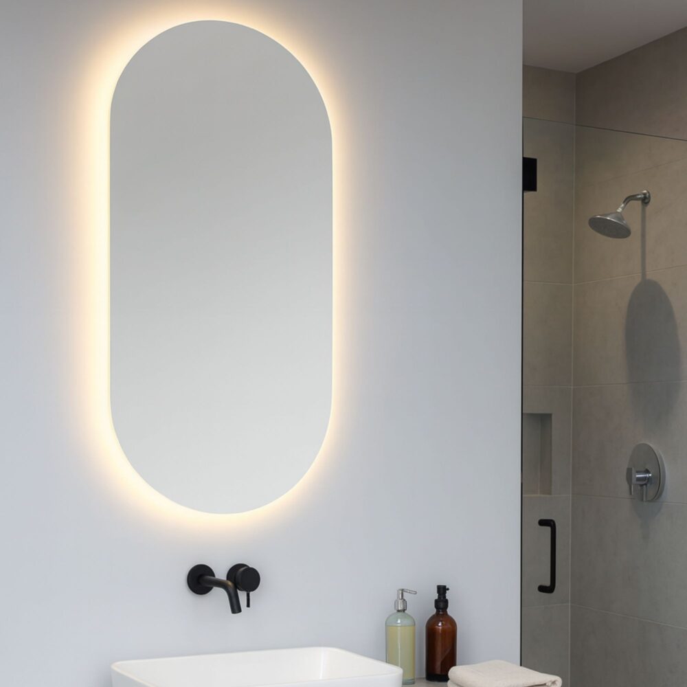 Ovalt spejl med lys 80x50 cm