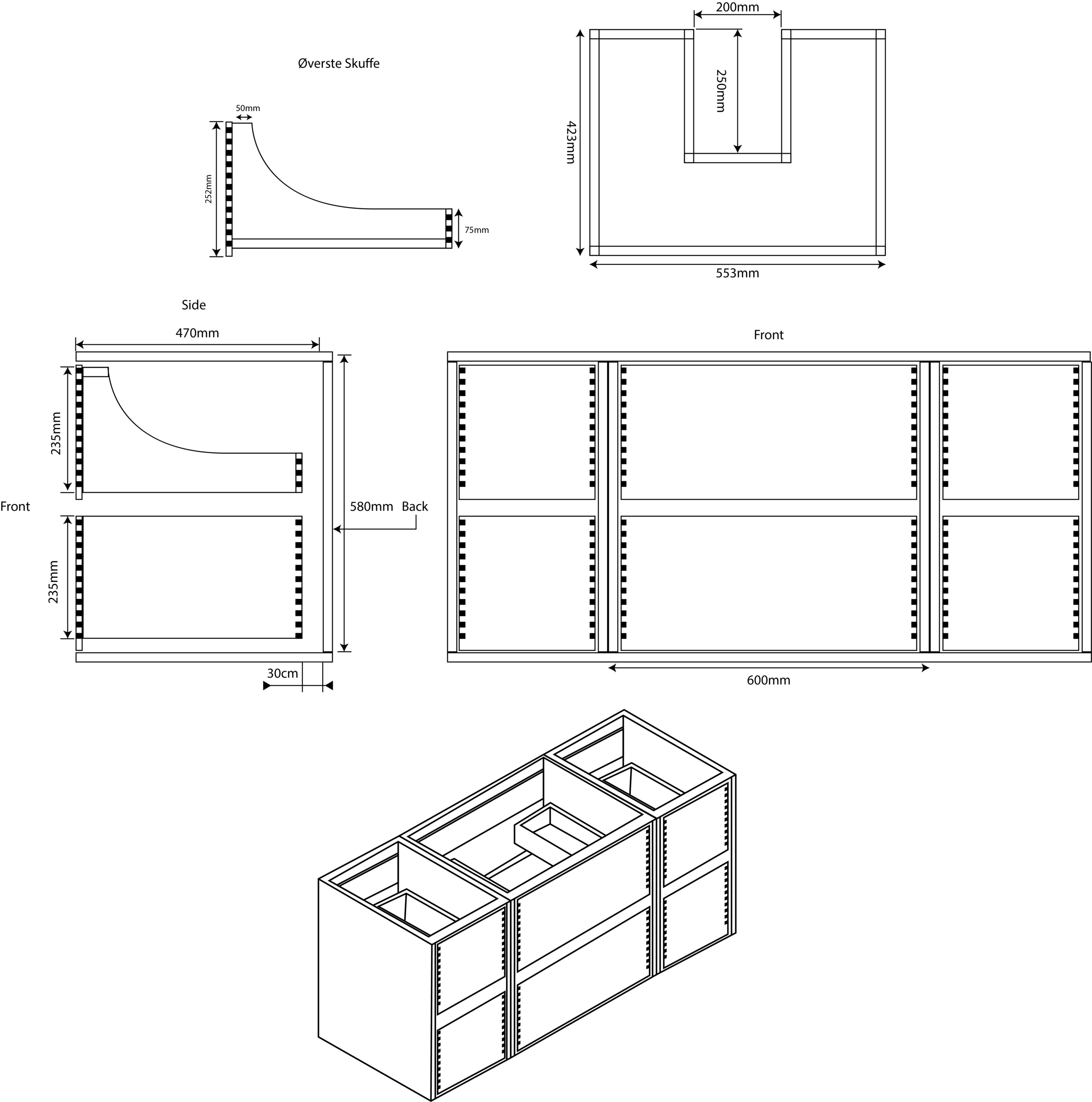 Mål på 2 skuffet fingertappet bademøbel